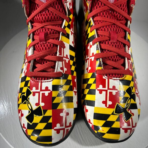 RARE Under Armour Mens Size 10.5 Shoes Maryland Flag Sneakers Mid Top Terrapins - Picture 5 of 13